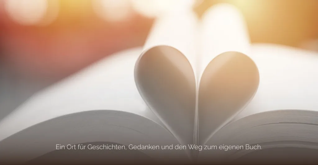 Ein aufgeschlagenes Buch mit Herzform – Symbol für Geschichten, Gedanken und Bücherliebe